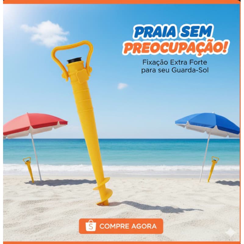 Saca Areia Com Gancho Mor Amarelo Suporte Para Guarda-Sol Reforçado Fura Areia Praia