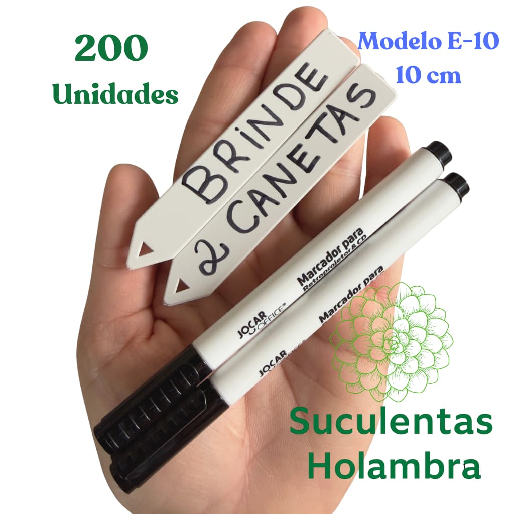 Kit 200 Unidades Plaquinha De Identificação de Plantas E-10 (10 cm de altura) + Brinde 2 Canetas Permanente