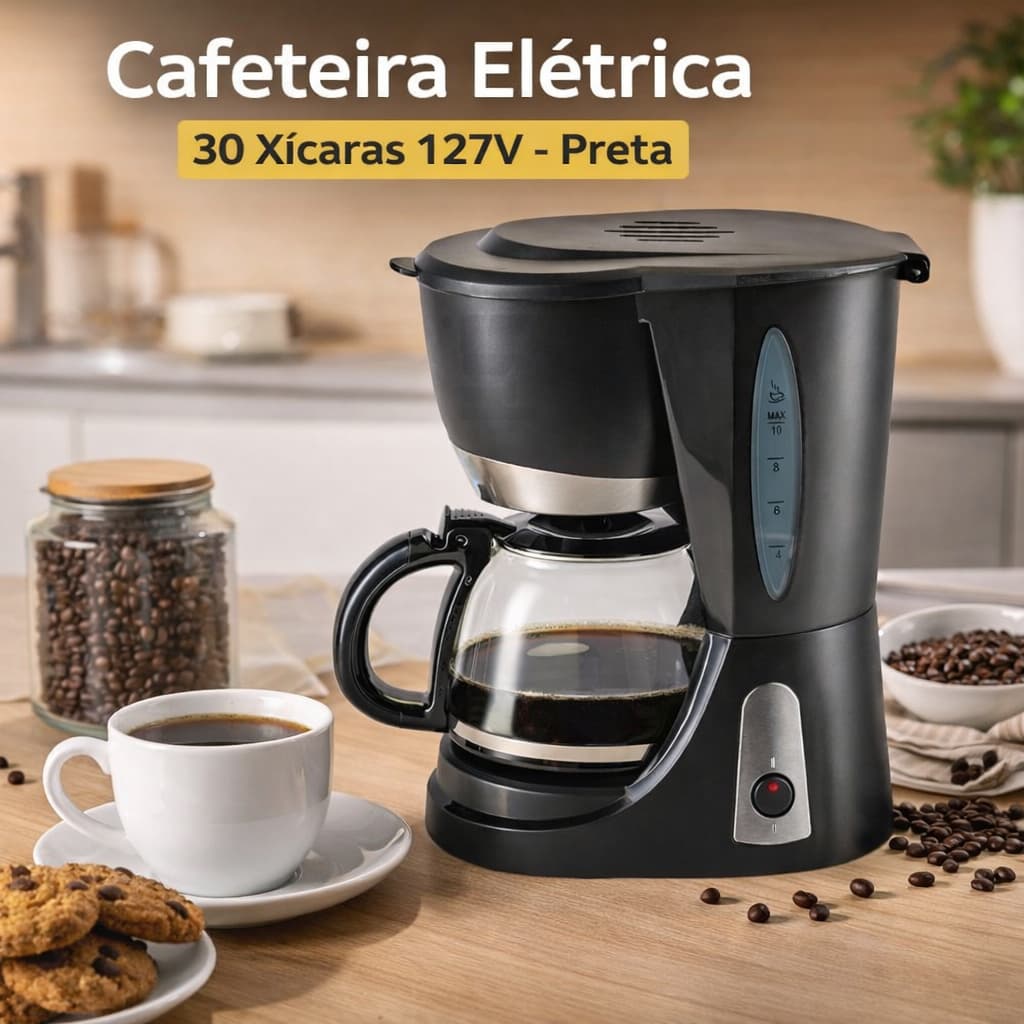 Cafeteira Eletrica Capacidade 30 Xicaras Alta Performance 127v Preta Startools Jarra Vidro Grande