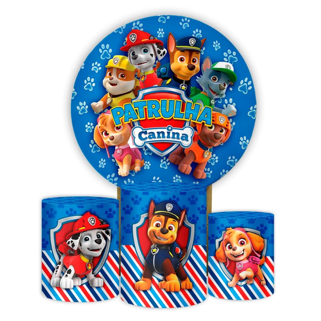 Kit Painel Redondo Festa Infantil Aniversário Diversos Temas Capas Patrulha Canina Barbie - Sistema Veste Fácil