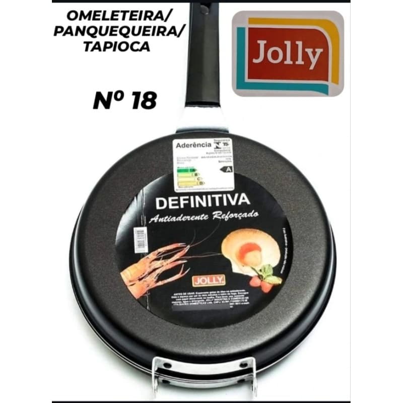 OMELETEIRA PANQUEQUEIRA TAPIOCA SANDUICHEIRA JOLLY  Nº 18 DUPLA PRODUTO ANTIADERENTE CABO DE BAQUELITE