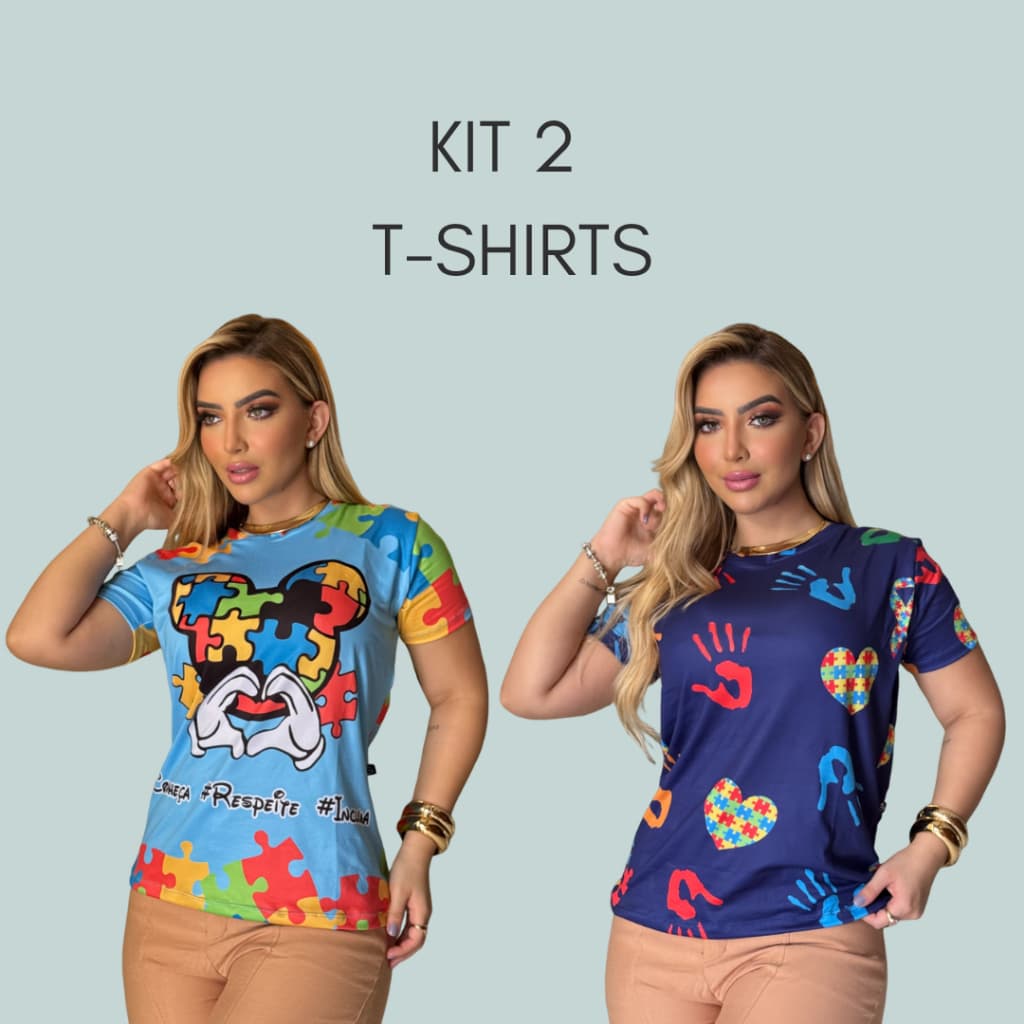 Kit T-shirt Feminina Autismo Camiseta Baby Look Estampada Autista Blusa Manga Curta Mickey