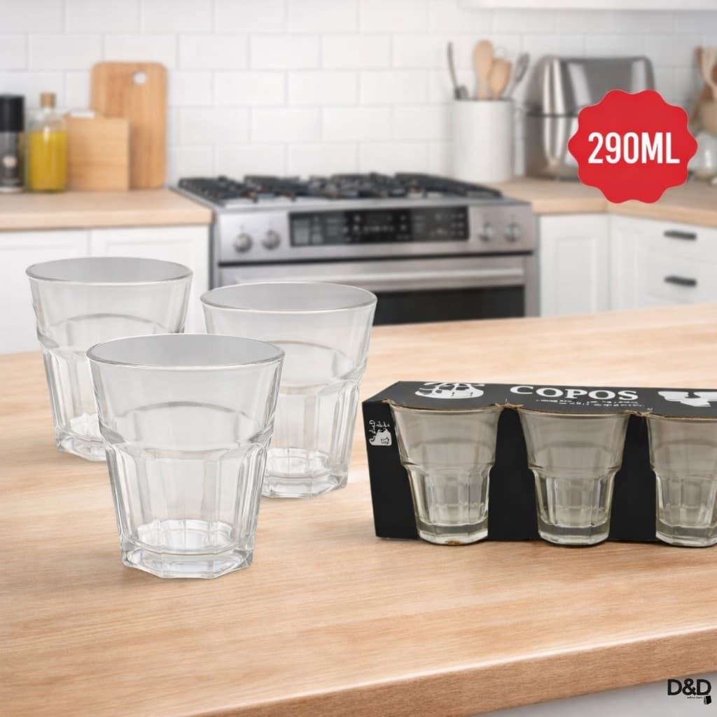 Jogo 6 Copos de Vidro 290ml Bristol Transparente Copo para Água Suco Drink Vitamina Copo Resistente.