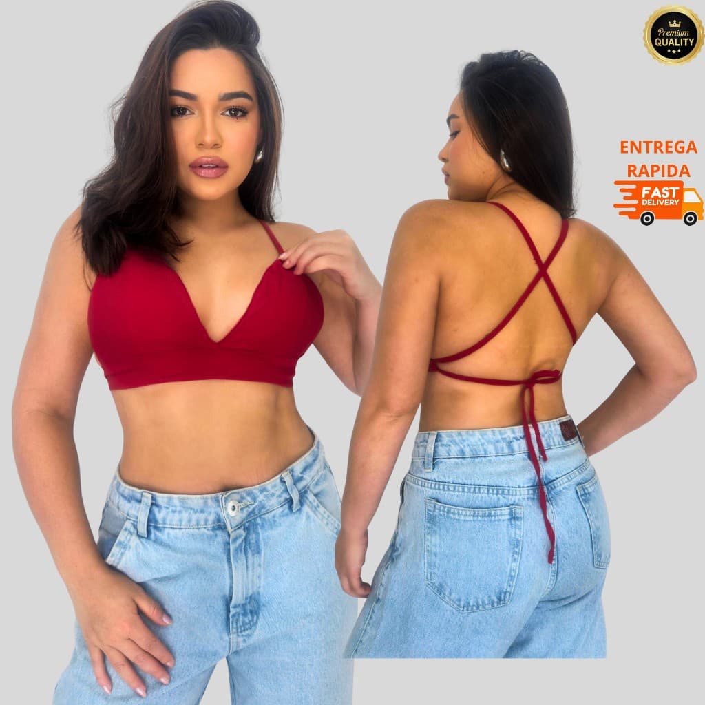Top Cropped Feminino Alça Cruzada Costas Nuas Confortável Moda Verão