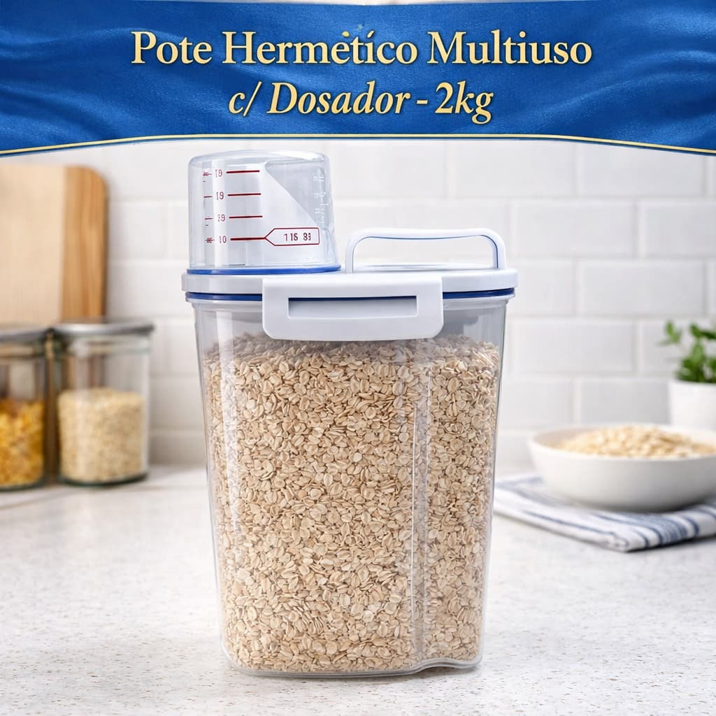 Pote Hermético Multiuso com Tampa Dosador 2kg Alimentos Transparente Cozinha