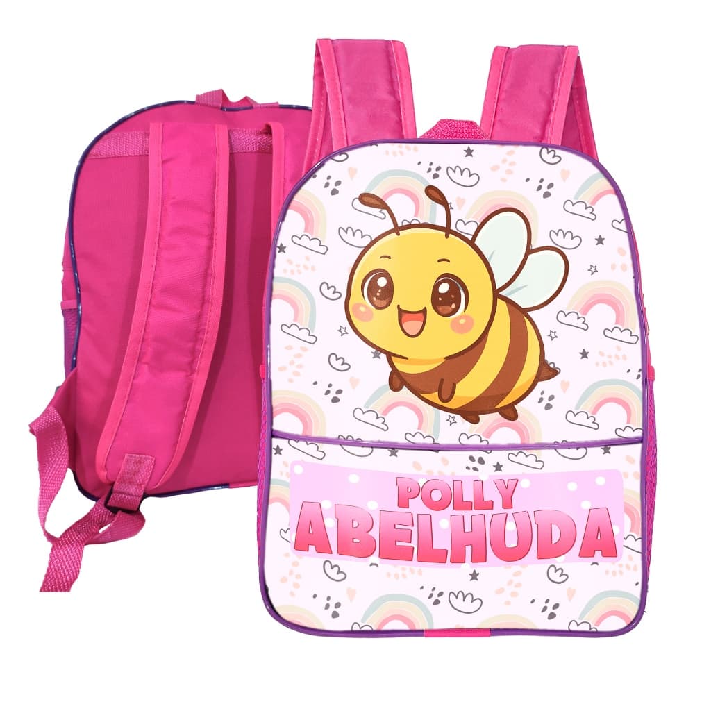 Mochila Escolar Bolsa Infantil Rosa Estampa Menina Abelinha Fofa Resistente com Alça Ajustável