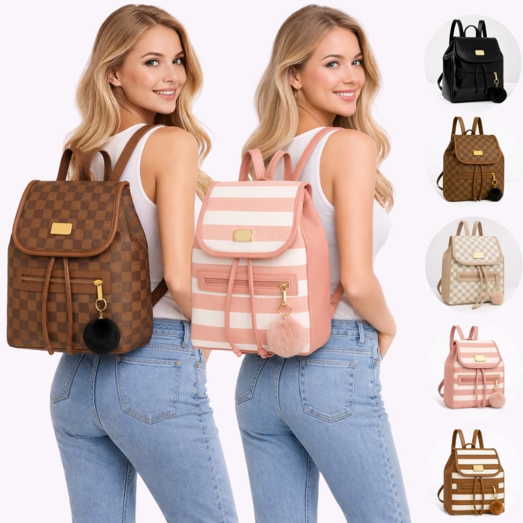 Mochila Feminina Modelo Saco Com Pompom De Costa Couro Passeio Escolar Faculdade Trabalho