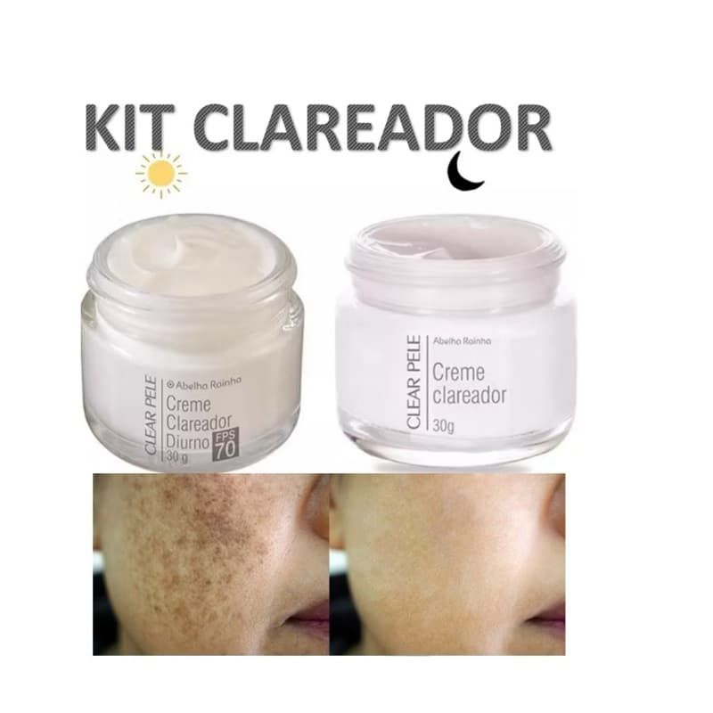 Kit Clareador Facial Abelha Rainha Dia FPS 70 + Noturno Clear Pele 30g Cada