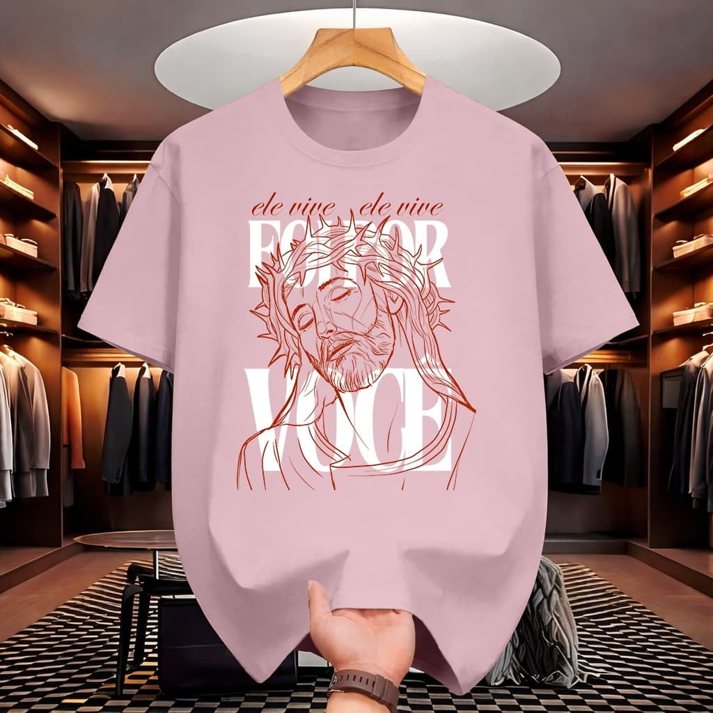 T-shirt Foi Por Você Jesus Camiseta Unissex 100% Algodão Moda Casual Cristã Ele Vive