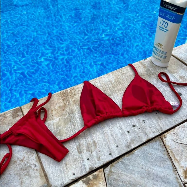 Biquini Feminino amarração vermelho marquinha verão piscina