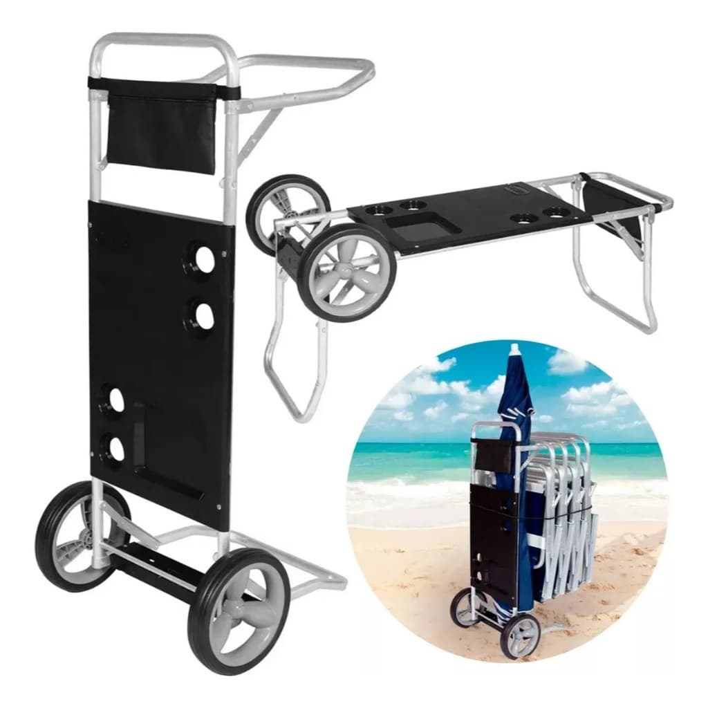 Carrinho De Praia Multiuso Para Mesa Transporta Cadeira Mor
