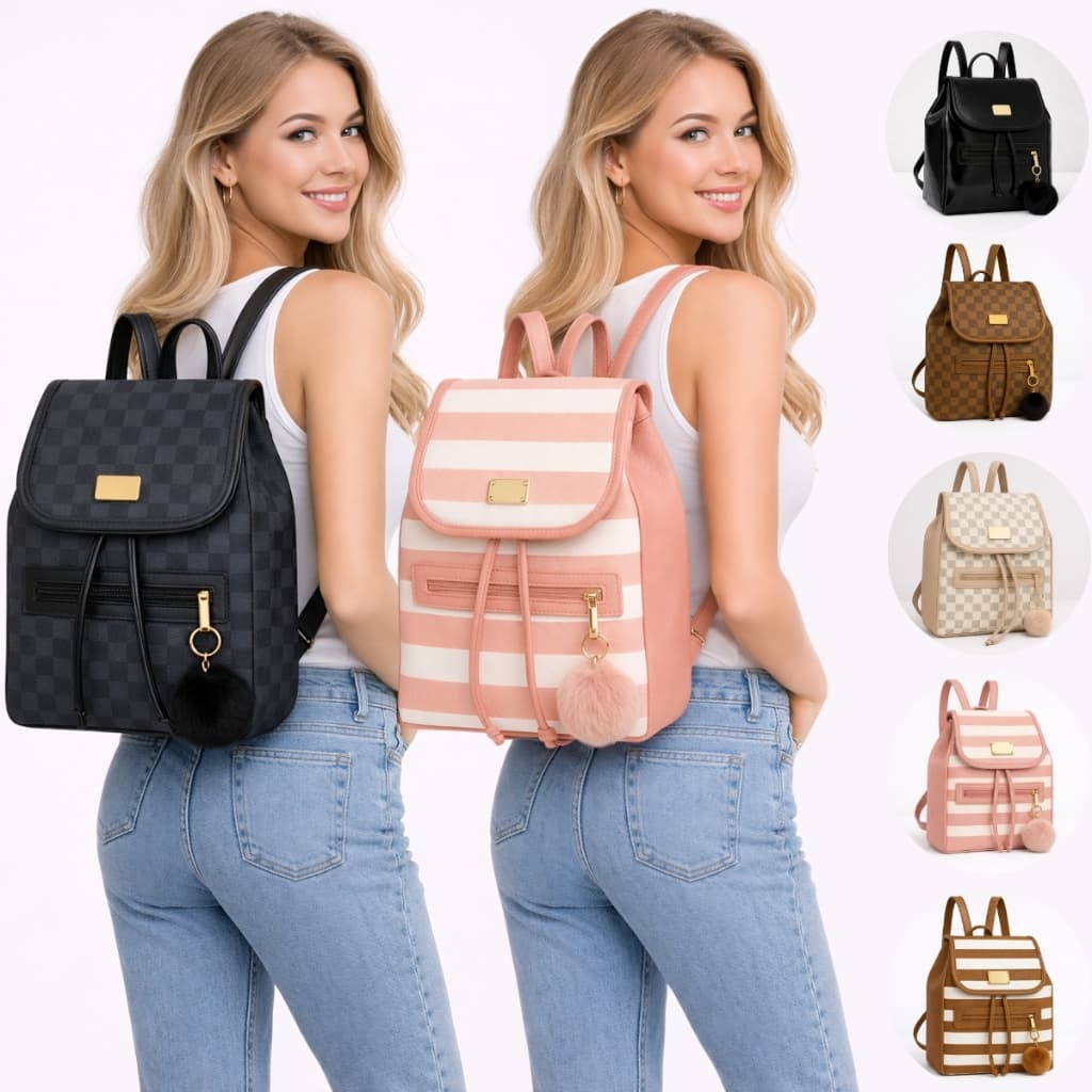 Mochila Feminina Modelo Saco Com Pompom Passeio Escolar Trabalho Bolsa de couro de Costas Promoção