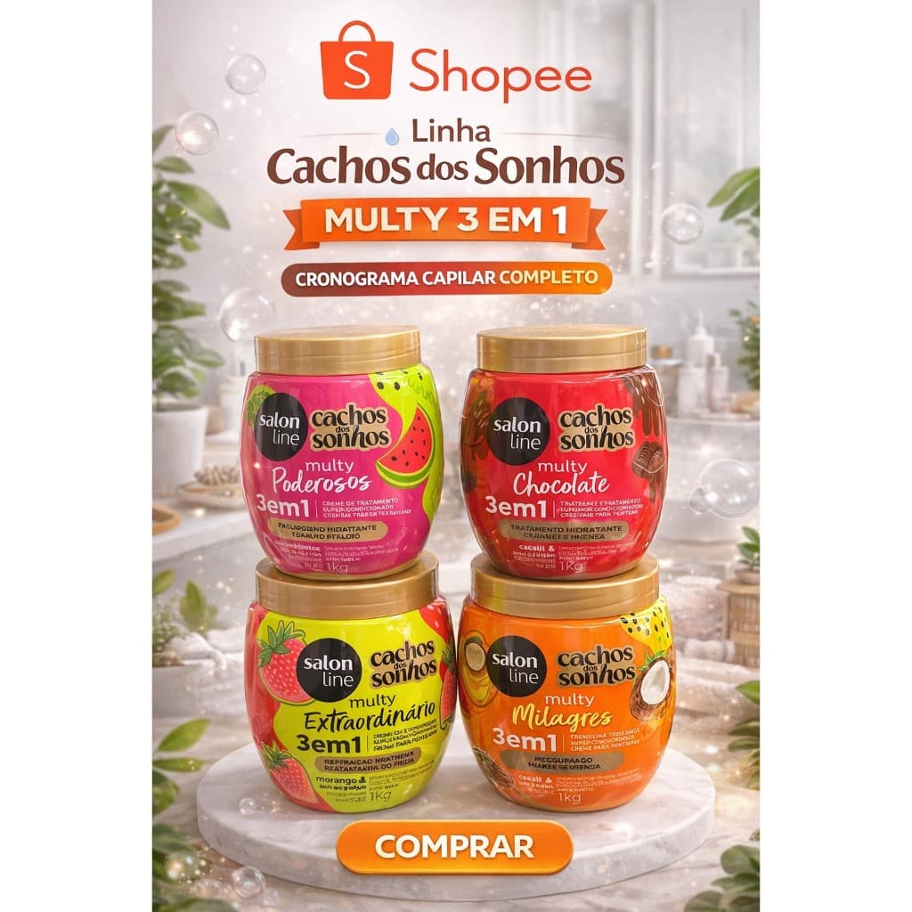 Creme Cachos dos Sonhos Salon Line Multy 3 em 1 1kg – Tratamento, Condicionador e Creme para Pentear