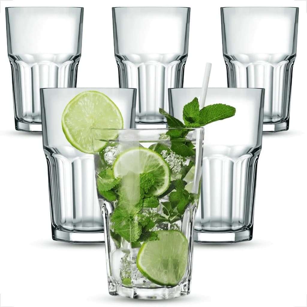 Jogo 6 Copos Vidro Resistente 350ML Suco Agua Cerveja Vitaminas e  Smoothies - Mesa Posta