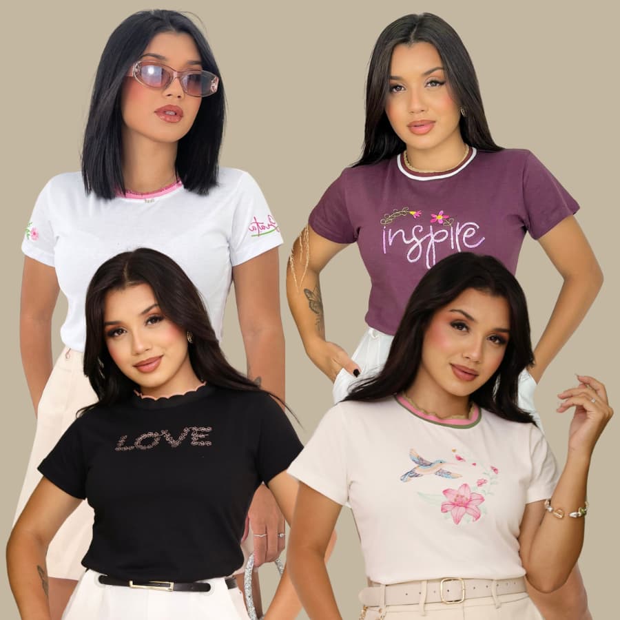 Blusa Tshirt Feminina Bordada 100% Algodão Fio 30 Premium Camiseta Gola Babado Lurex Estilosa Luxo Casual Elegante Plus