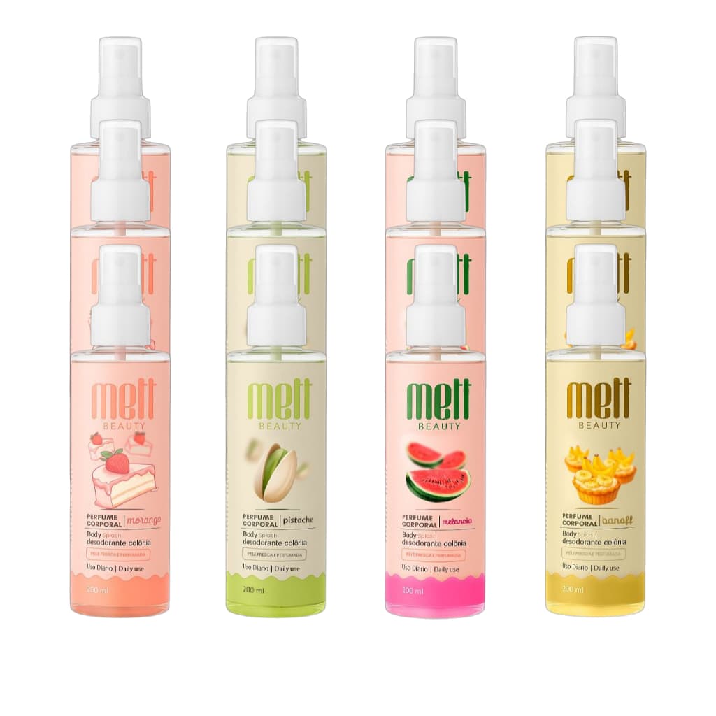 Kit com 12 Body Splash Frutas Feminino Doce Refrescante Longa Duração 200ml