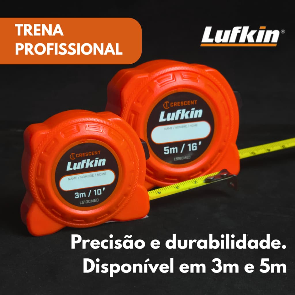Trena Curta Com Trava 3 Metros Profissional Fita em Aço Alto Carbono Estojo Anatômico - LUFKIN