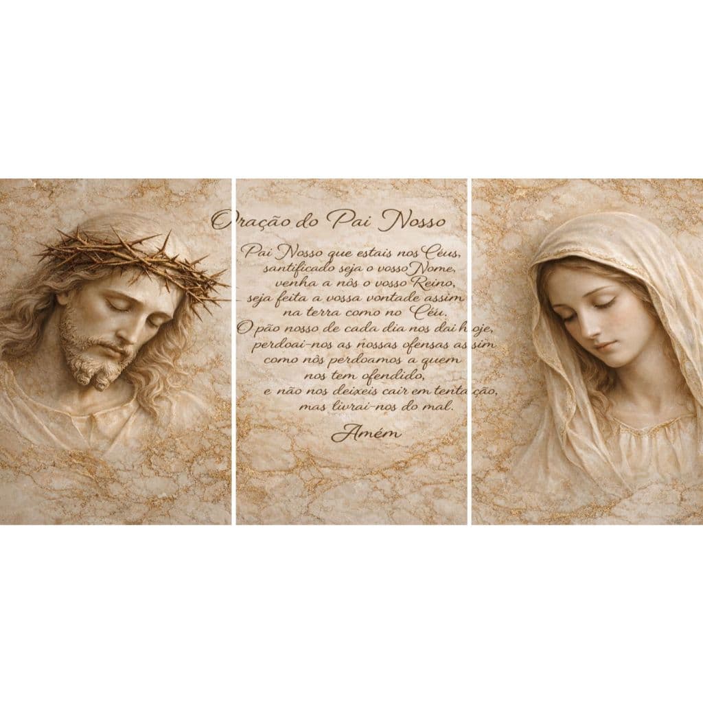 quadros decorativos 3 peças sala Cristo Nossa Senhora Oração do Pai Nosso( JESUS MARIA PAI NOSSO)