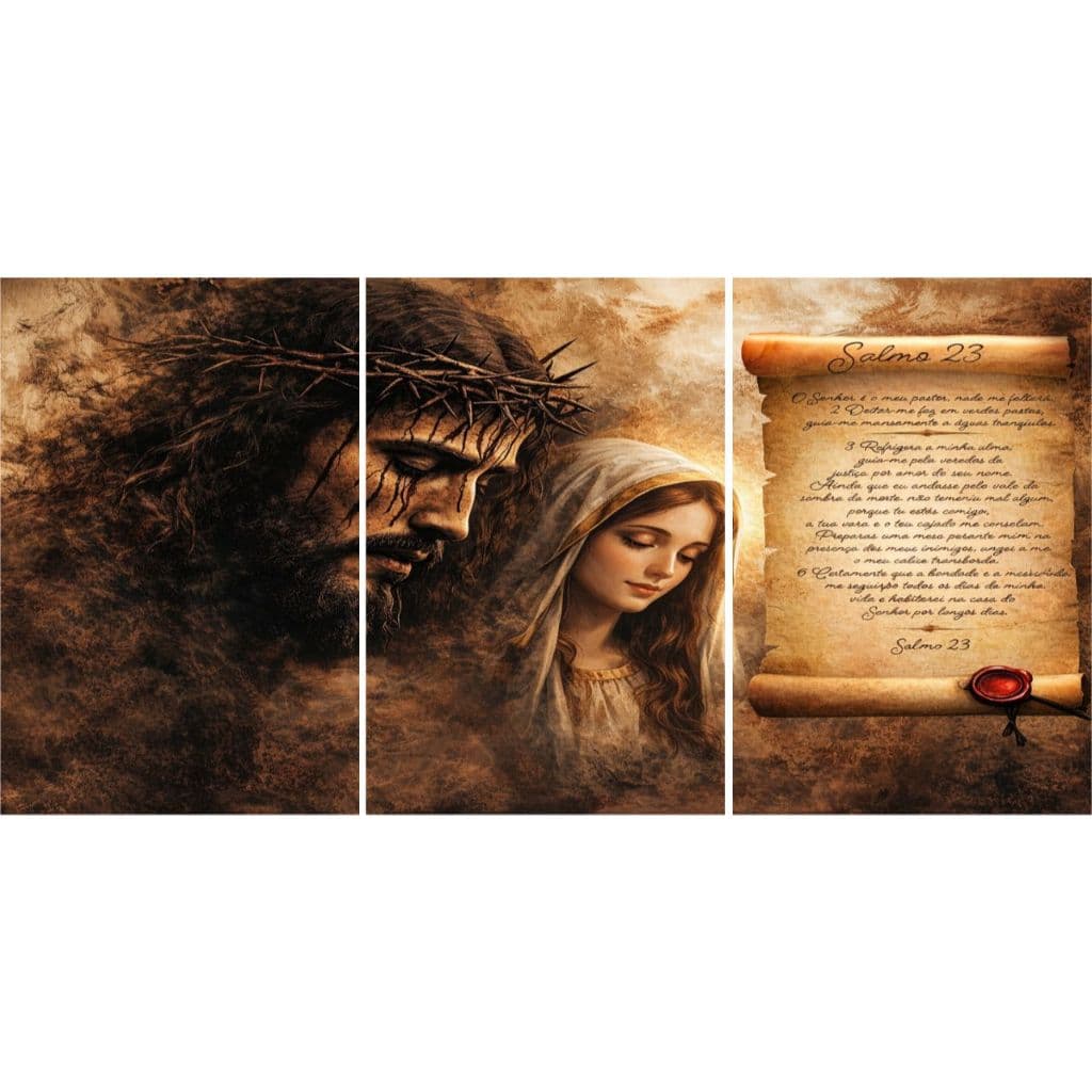 kit de quadros 3 peças religiosas Jesus Cristo e Nossa Senhora Pergaminho Oração(MARIA E JESUS 23)