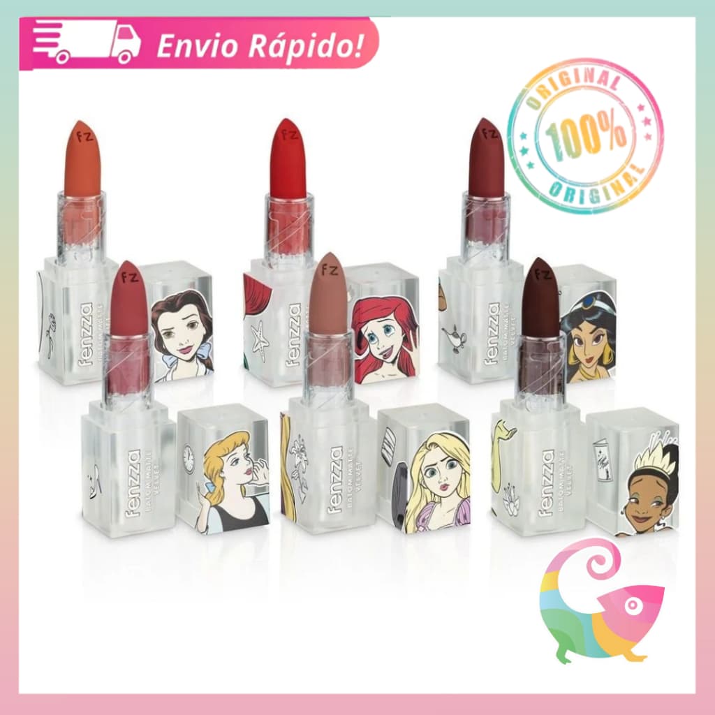 Batom Matte Velvet Hidratante Fenzza Princesa Disney