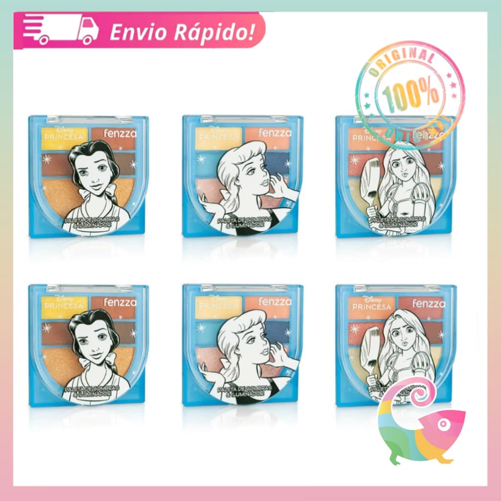 Paleta De Sombras e Iluminador 5 Cores Fenzza Princesa Disney