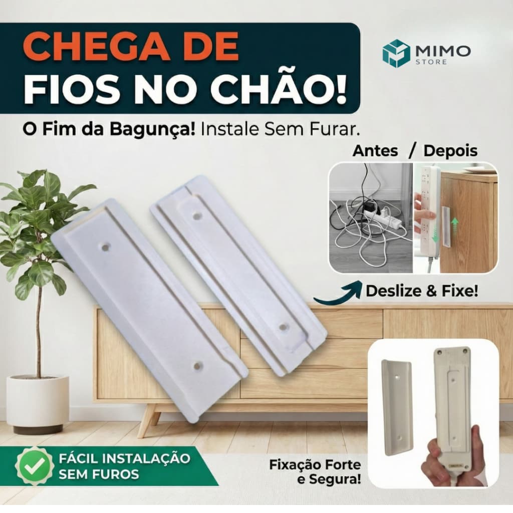 Suporte para Extensão e Filtro de Linha Adesivo 12x4cm – Fita Já Aplicada, Com Furação