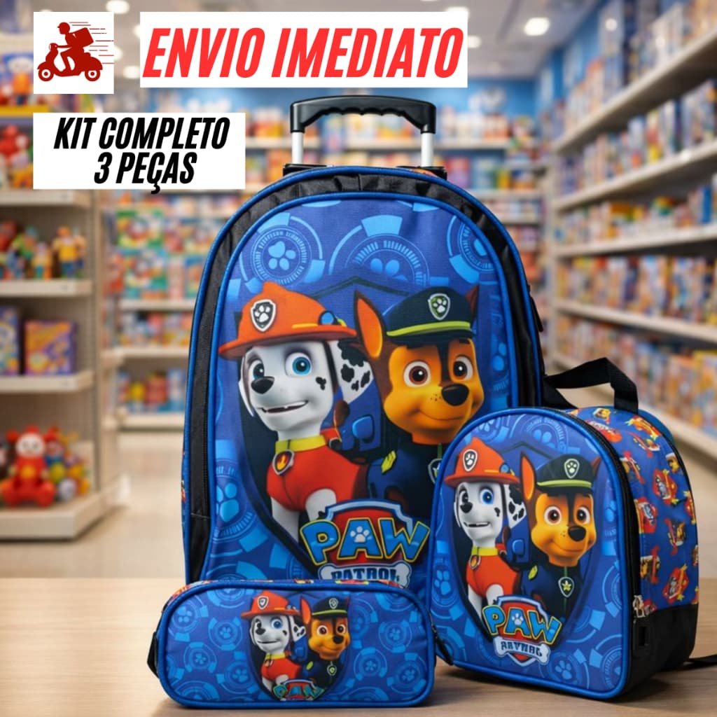 Mochila Infantil Escolar Com Rodinhas Bolsa Patrulha Canina Skye Sonic Lancheira Estojo Menino Menina Reforçada Stit