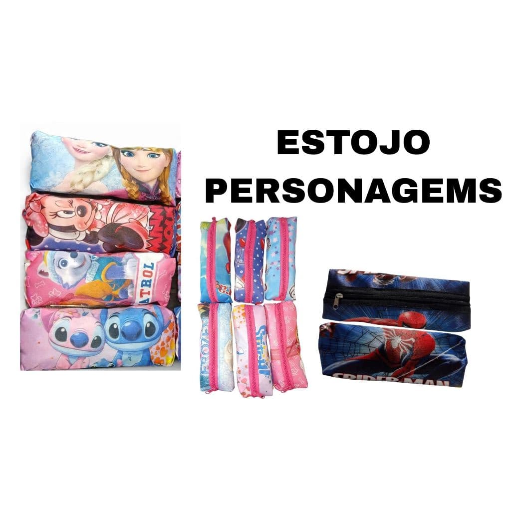 Estojo Escolar material escolar volta as aulas Personagens Stich Aranha estojo Ziper
