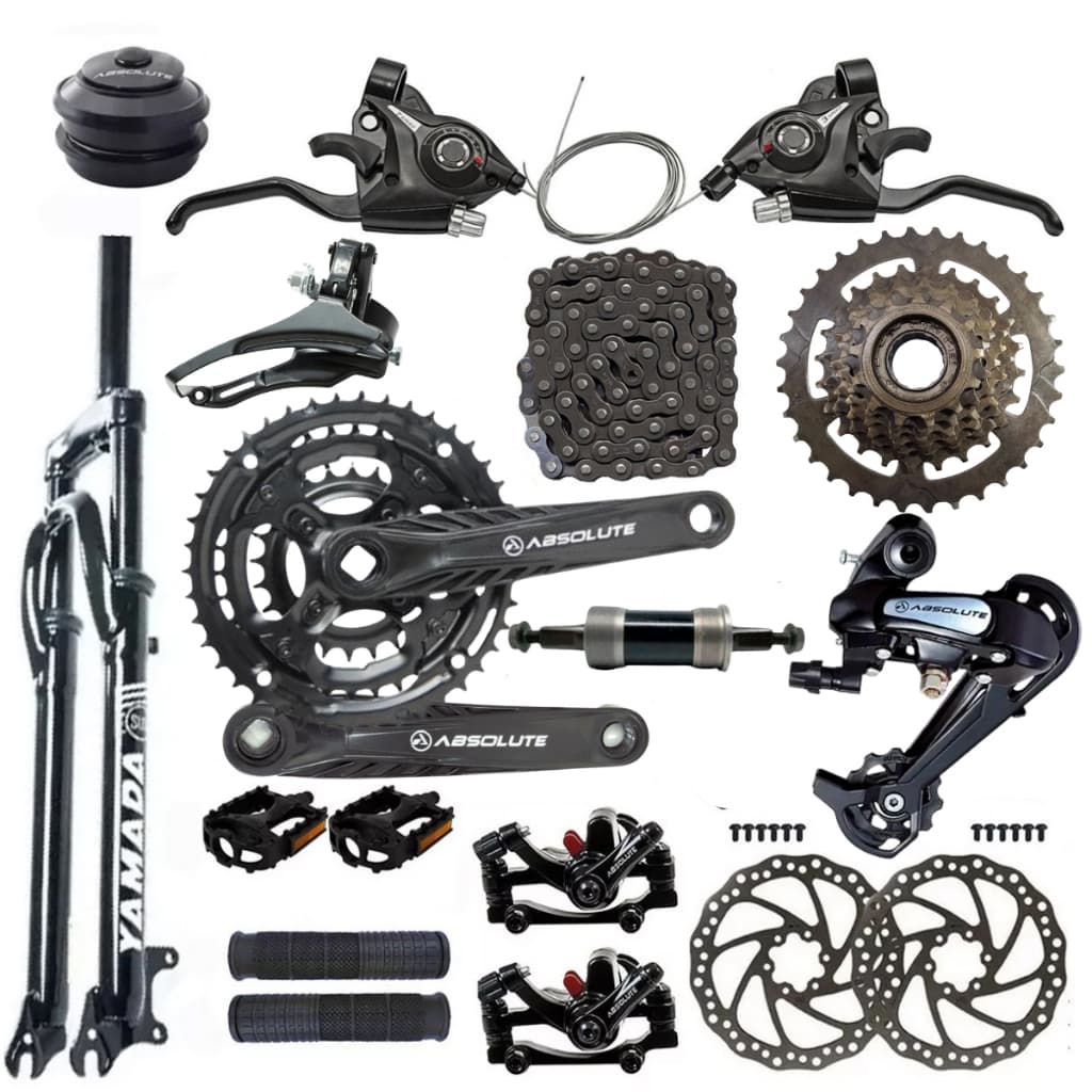 Kit marcaha 21velocidades Bike Aro 26 e 29  Freios Disco Pedivela Catraca Cambios Absolute