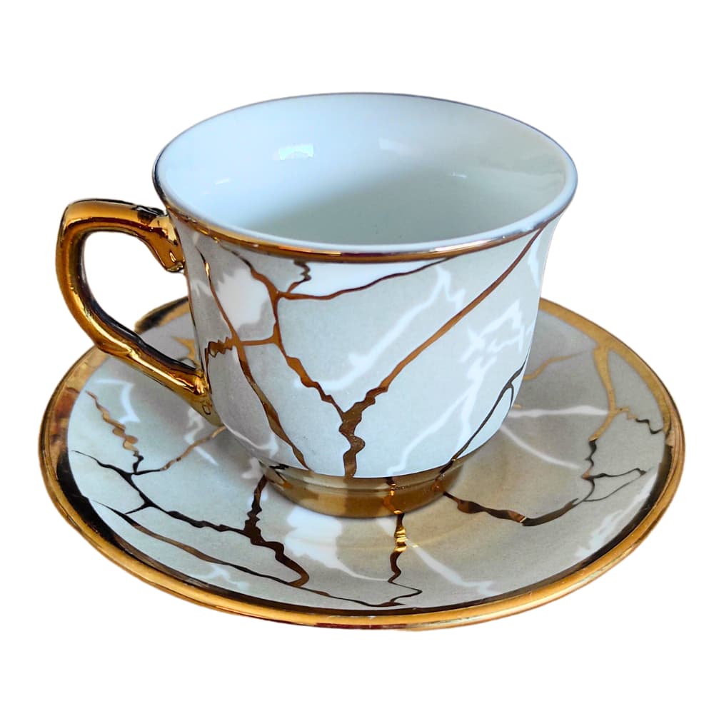 Conjunto 12 Peças Xícaras e Pires 80ml com Detalhes Dourados – Sofisticação para Sua Mesa