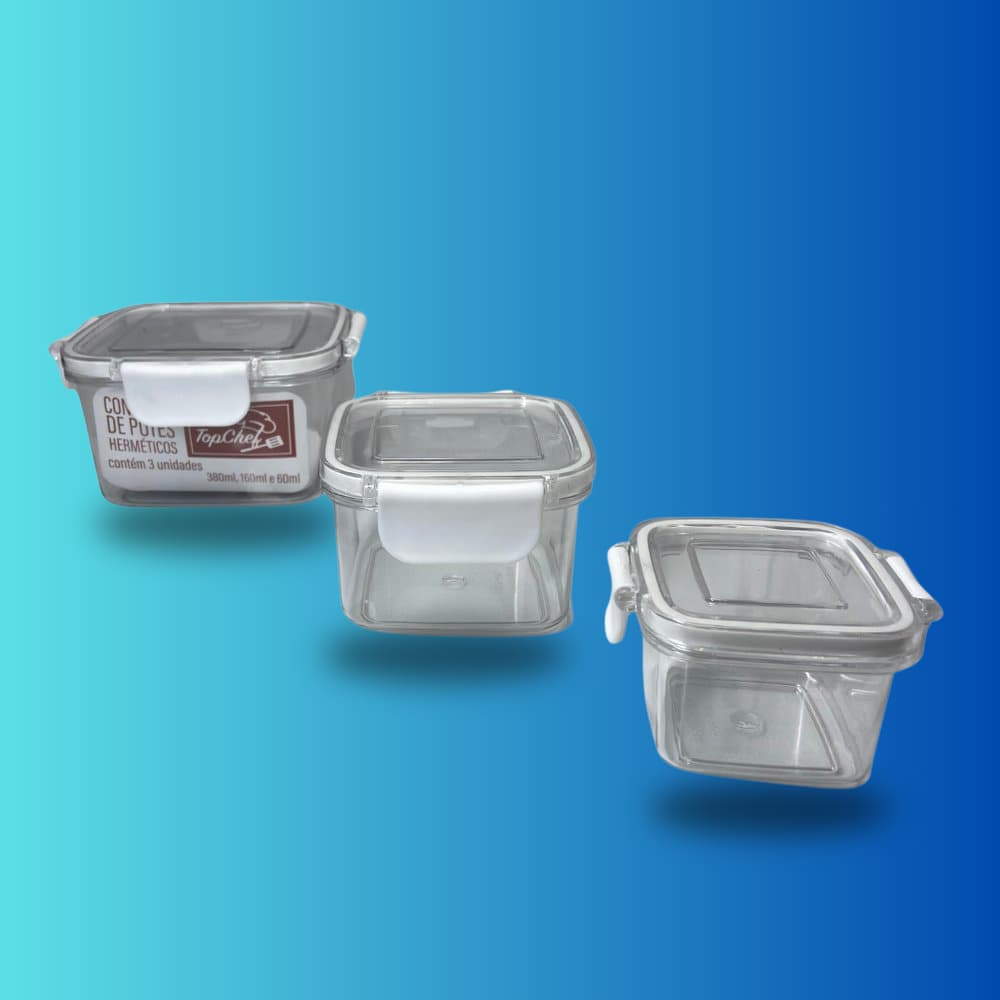 Conjunto 3 Pote Hermético Quadrado