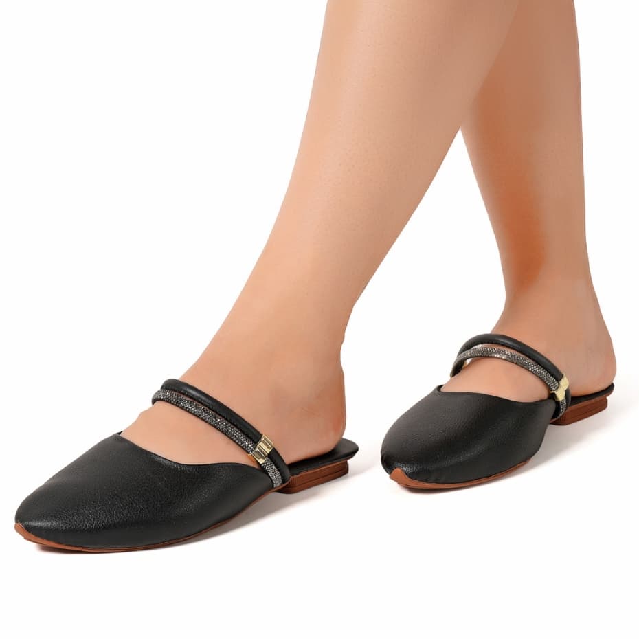 Mule Sandália Feminina Ajustável Strass Brilhante Versátil Confortável Acessível