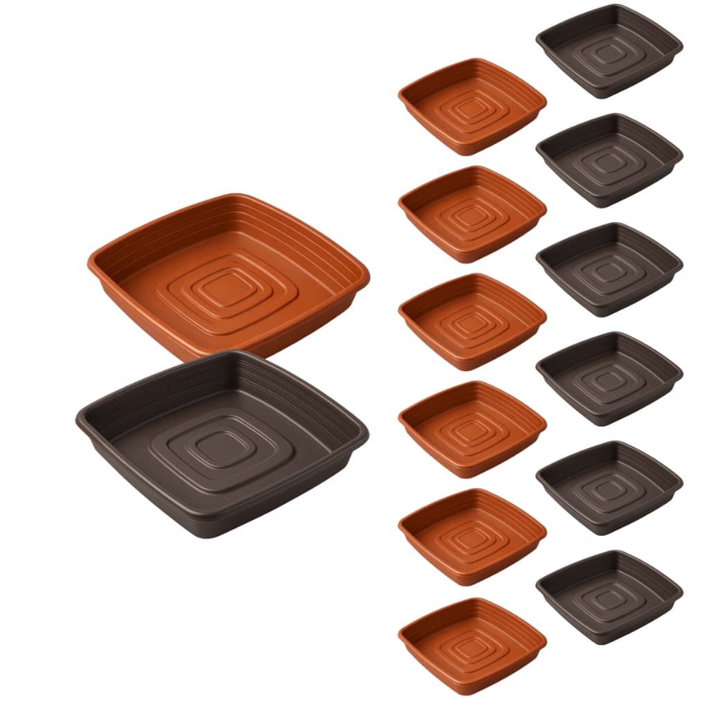 Prato Quadrado Pequeno Preto Marrom Terracota 13,3cm Plastico Pratinho para Vasos de Planta e Flores