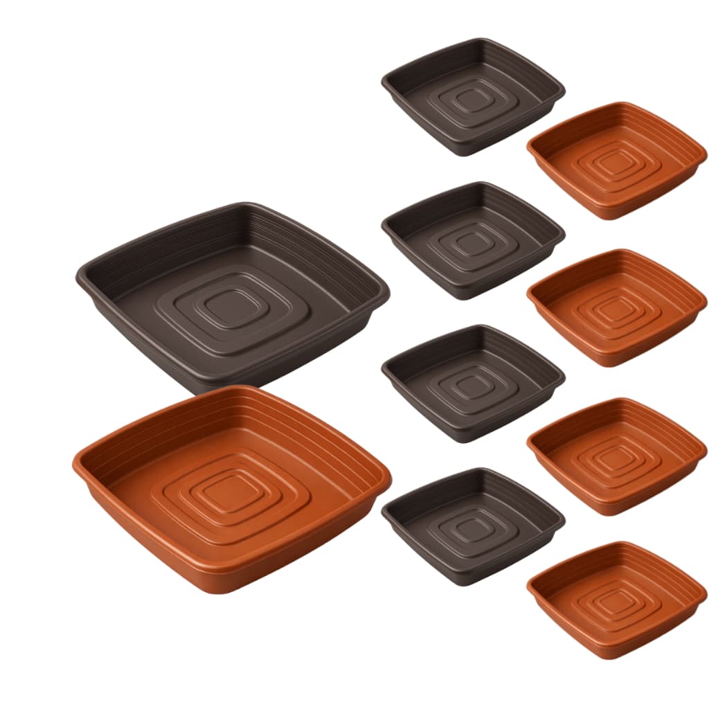 Prato Quadrado Preto Marrom Terracota 20,5cm Plastico Pratinho para Vasos e Potes de Planta e Flores