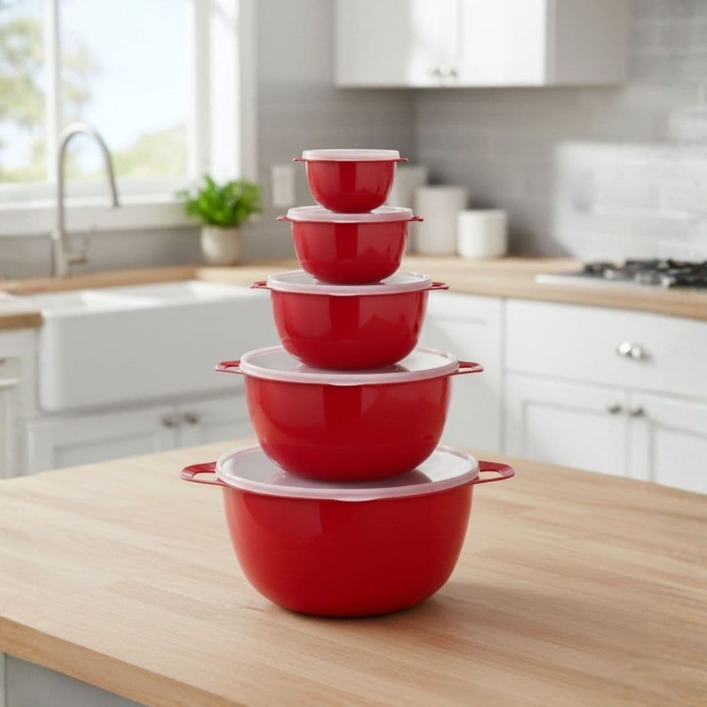 KIT COM 05 Bacias de Plásticos com Tampa Multiuso Tupperware !