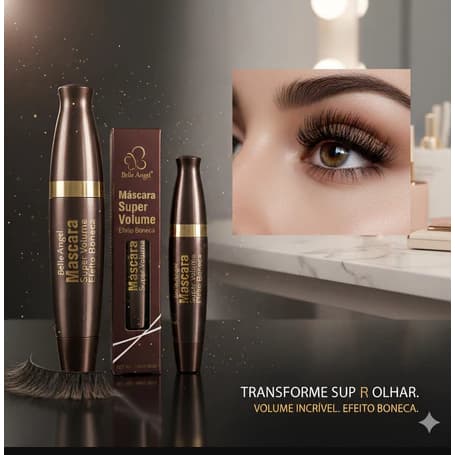 Máscara Para Cílios Marrom  Super Volume Efeito Boneca - Belle Angel