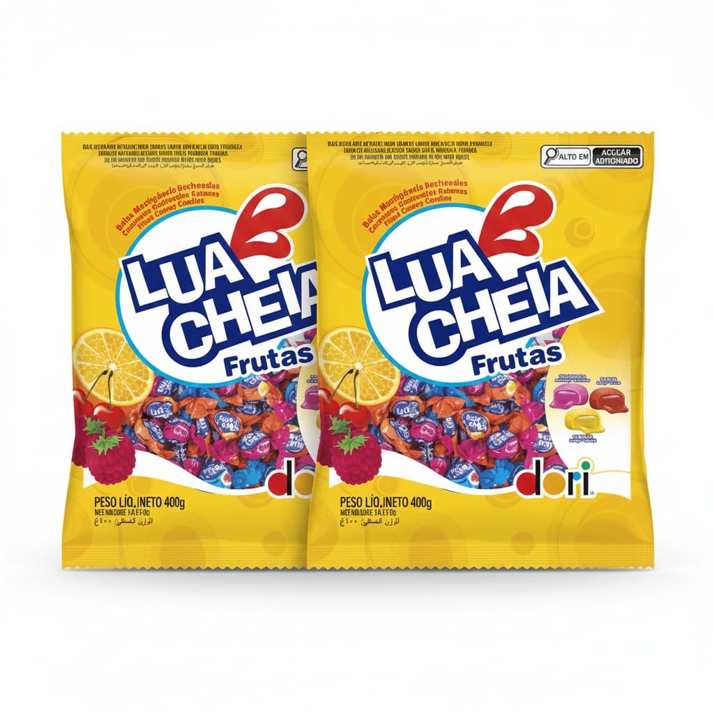 Kit 2 Pacotes Bala Lua Cheia Dori 400g Recheada Frutas Doces Festa Aniversário