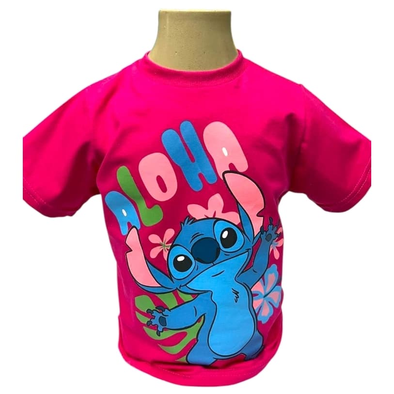 Camiseta Infantil Manga Curta 100% Algodão - Lilo Stitch