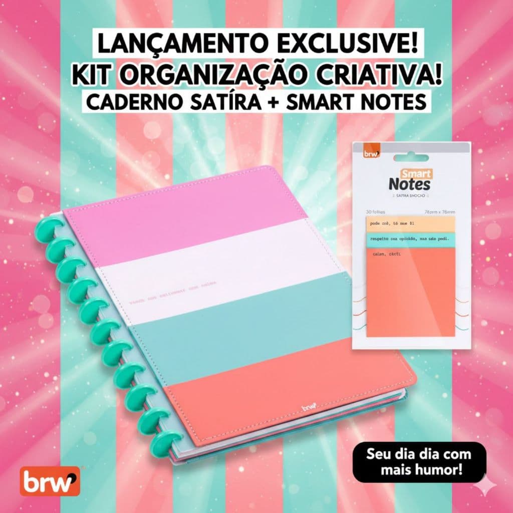 Kit Caderno Disco Sátira BRW + Bloco Smart Notes Sarcástico – Frases Irônicas e Humor Universitário