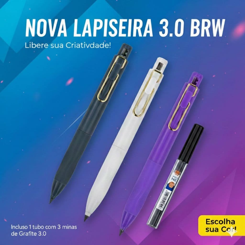 Lapiseira Triton 3.0mm com 3 Grafite 3.0 Extra – Ponta Grossa para Escrita e Desenho