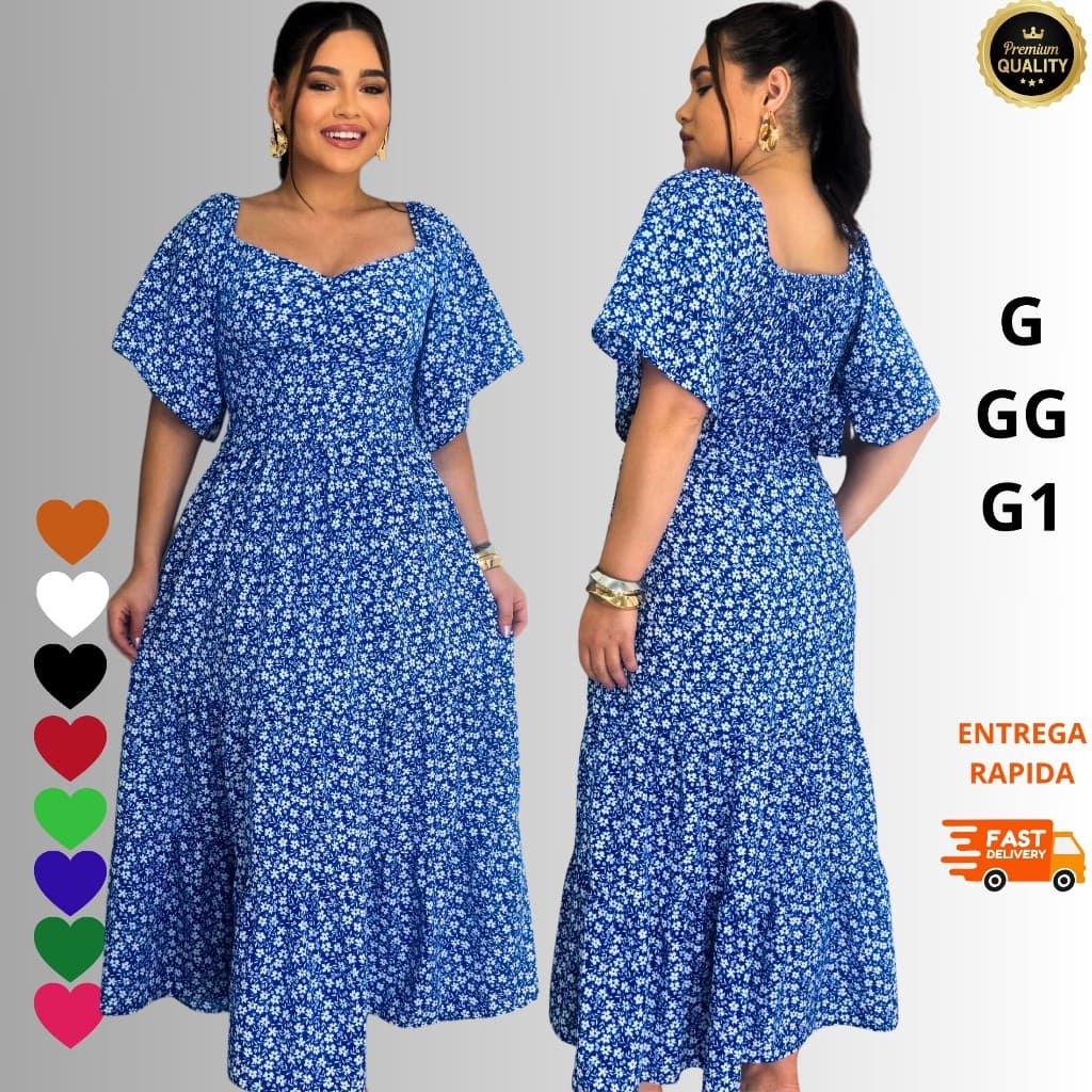 Vestido Feminino Plus Size Midi Estampado Floral com Acabamento Premium –Elegante Tamanhos - G GG G1