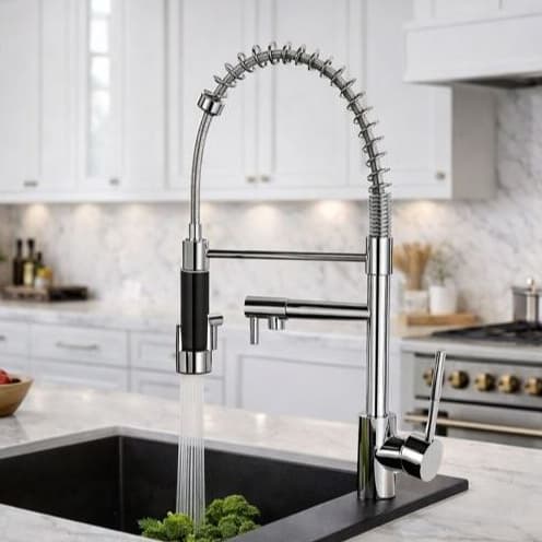 Torneira Gourmet para Cozinha Inox 51,5cm Bica Alta com Ducha Extensível Monocomando