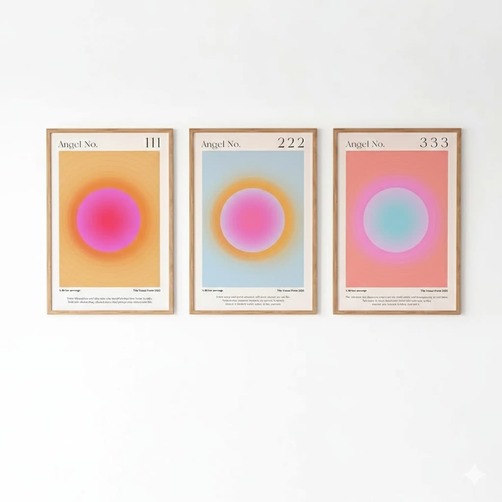 Quadro decorativo Coloridos com números de anjo de aura gradiente inspiradoras estéticas (3 peças)