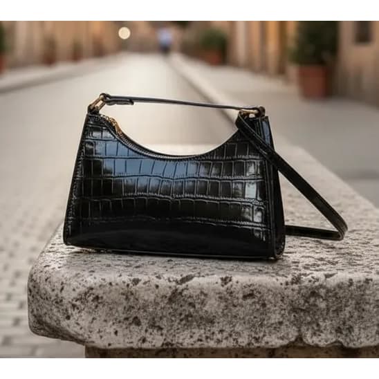 Bolsa Sintética Crocodilo PU Pequena de Ombro/Mão Alça Curta