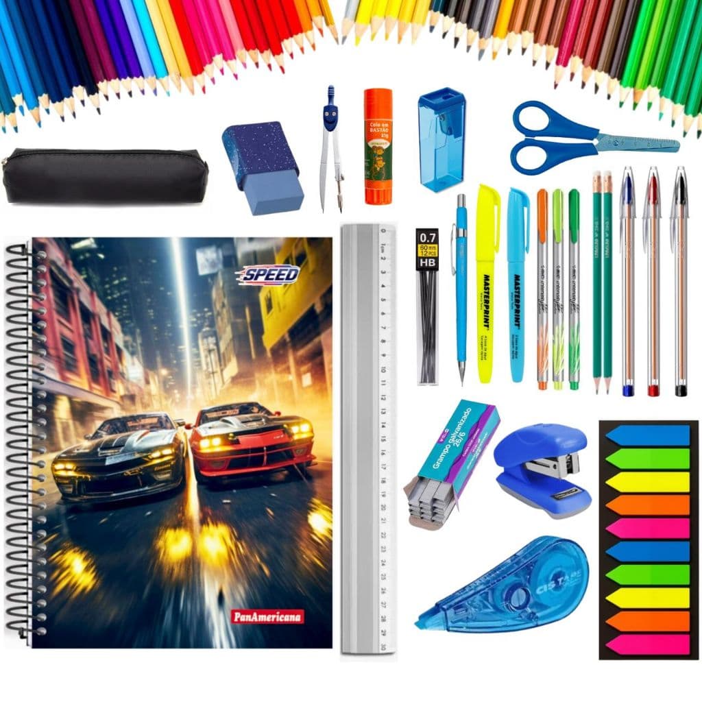 Kit Material Escolar Completo Menino Juvenil Volta às Aulas Estojo Caderno Caneta Lápis Lista 2026