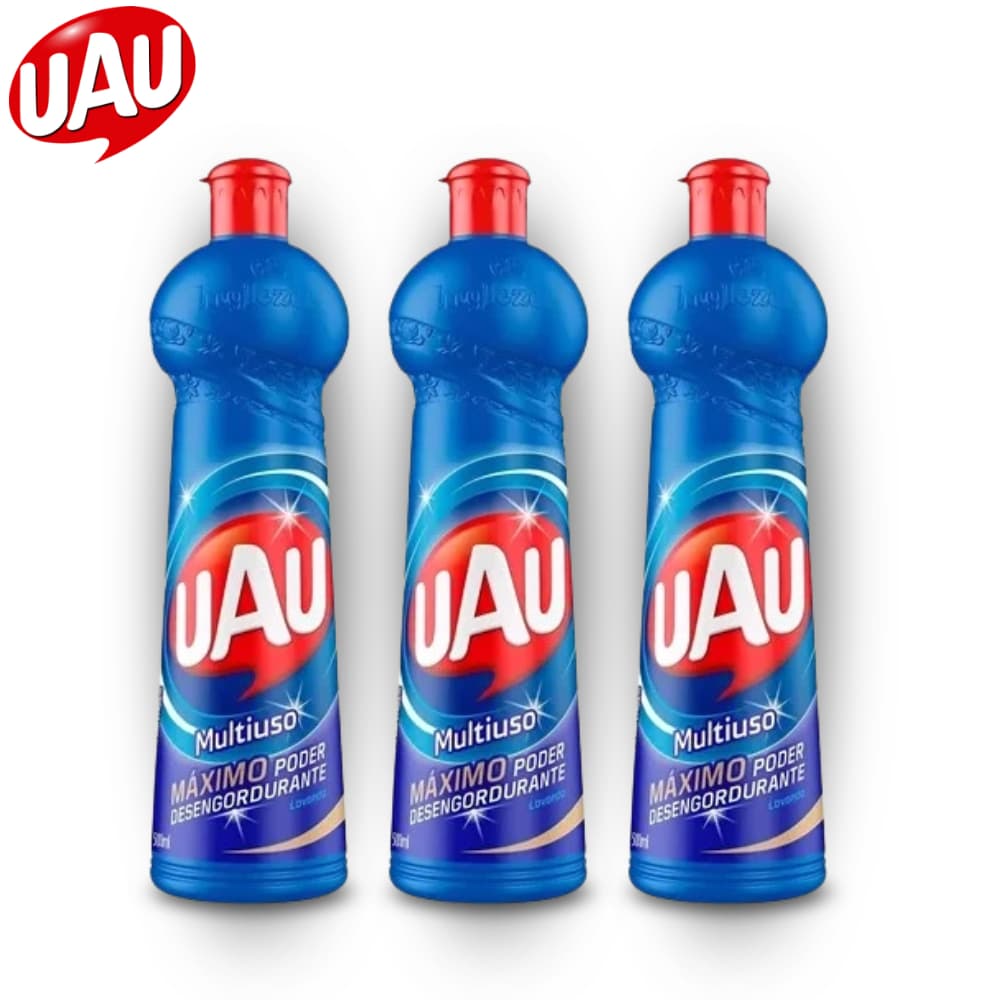Kit 3 Desengordurante UAU 500ml Multiuso Limpeza Pesada Cozinha Fogão Azulejo Gordura