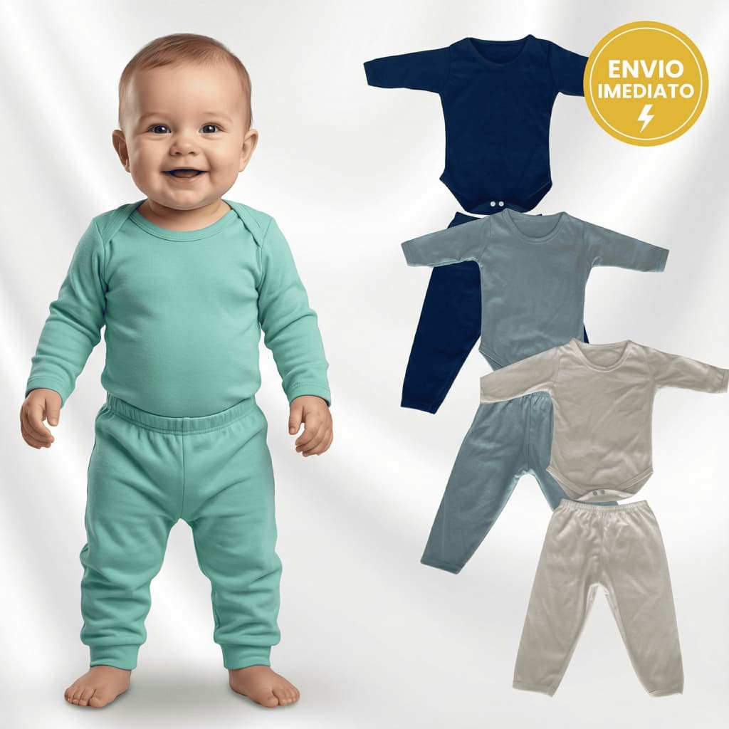 Kit 4 peças body e mijão calça liso bebe menino algodão infantil manga longa bory bodies masculino