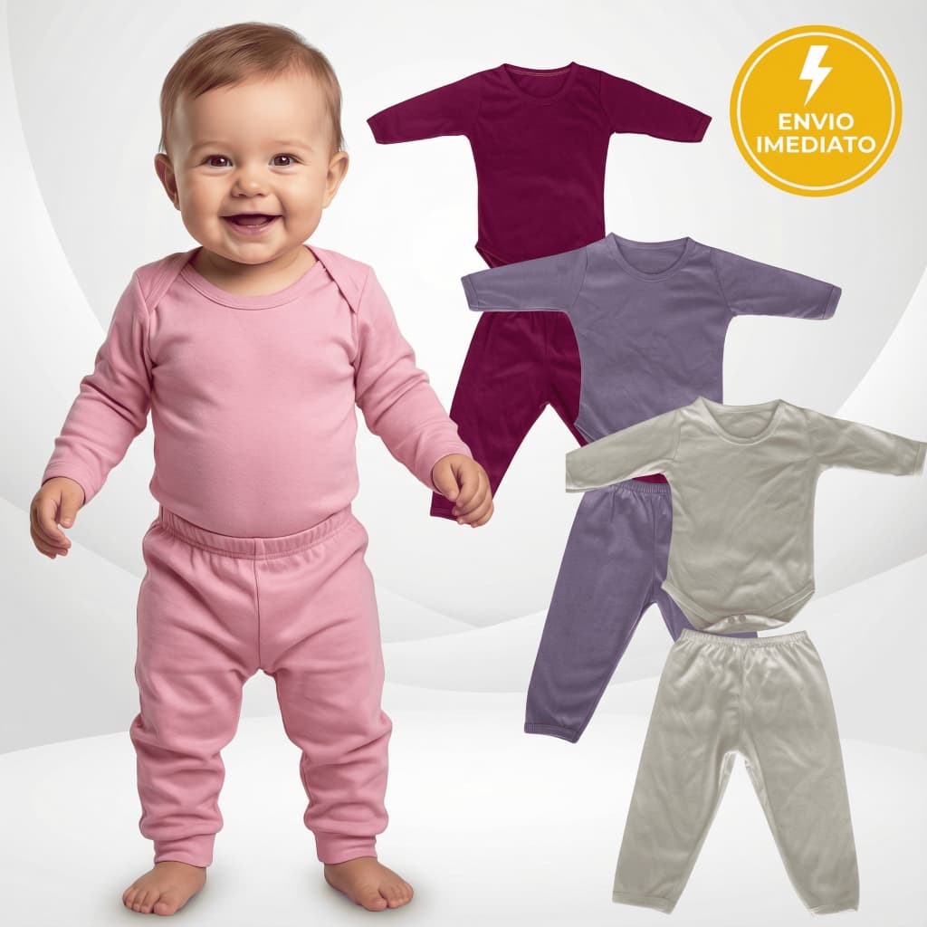 Kit 4 peças body e mijão calça menina  liso bebe algodão infantil manga longa bory bodies feminino