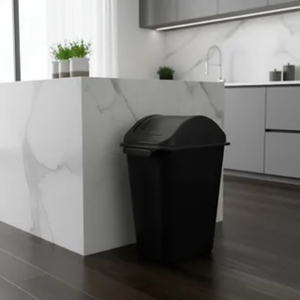 Cesto Lixo Tampa Vai Vem 20L Retangular PP Preto Cozinha Banheiro 48cm