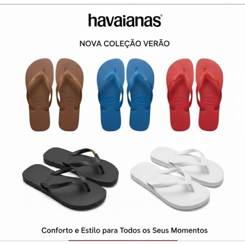 Chinelo Havaianas Top Original Na Cor Branco Vermelho Preto marrom e azul Tamanho Adulto e infantil Macio e Confortável.